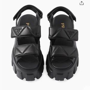 Authentic Prada black monolith Napa leather platform quilted sandals 37 6.5
